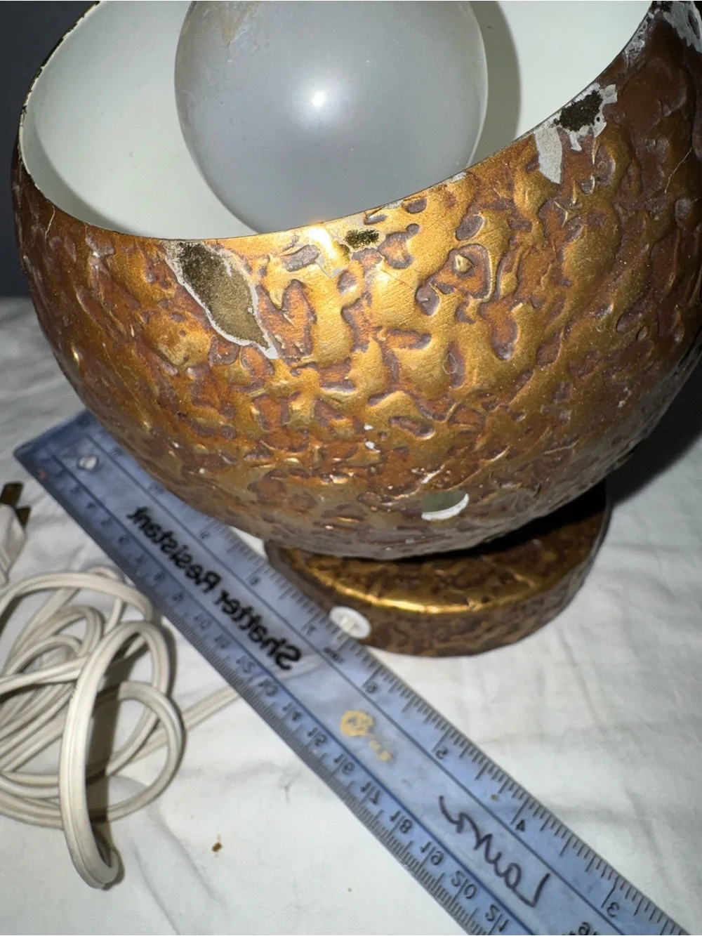 Vintage MCM globe eyeball lamp space age antique gold stucco texture finish WOW